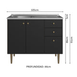 Bajo Mesada 3 Puertas y 2 Cajones 105cm con Bacha Marrón/Negro Gourmet