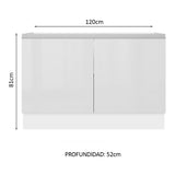 Bajo Mesada para Bacha 100% MDF 120 cm 2 Puertas (Sin Mesada y Bacha) Blanco Brillante Acordes Madesa