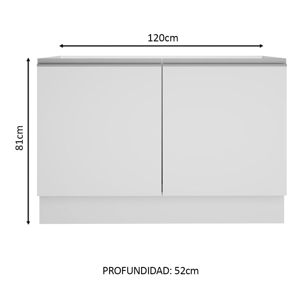 Bajo Mesada para Bacha 120 cm 2 Puertas (Sin Mesada) Blanco Glamy