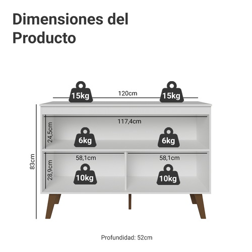 Bajo Mesada 120 cm 2 Puertas con Patas Blanco Pieta Madesa