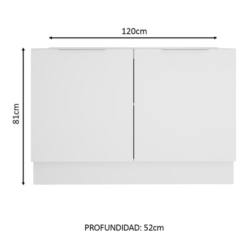 Bajo Mesada 120 cm 2 Puertas Sin Mesada Blanco Stella Madesa