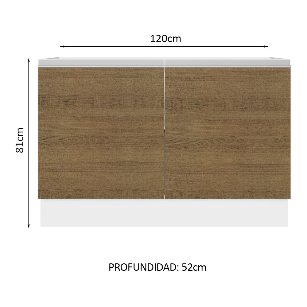 Bajo Mesada para Bacha 100% MDF 120 cm 2 Puertas (Sin Mesada y Bacha) Blanco/Marrón Acordes Madesa