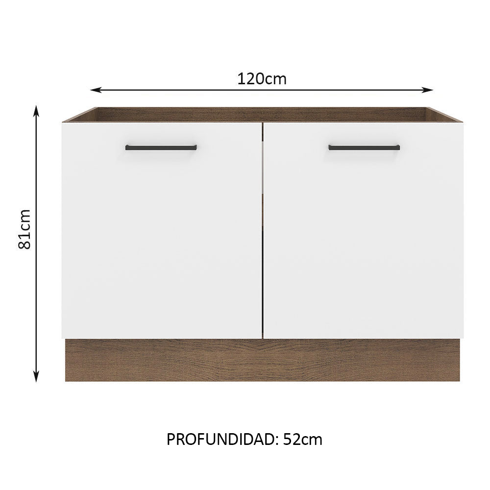 Bajo Mesada para Bacha 120 cm 2 Puertas (Sin Mesada) Agata Marrón/Blanco