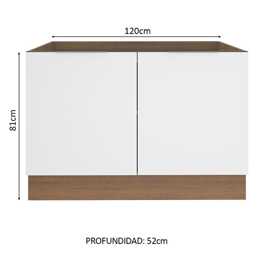 Bajo Mesada 120 cm 2 Puertas Sin Mesada Marrón/Blanco Stella Madesa
