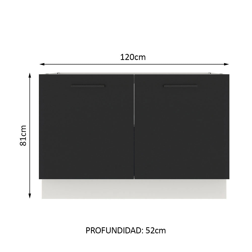 Bajo Mesada para Bacha 120 cm 2 Puertas (Sin Mesada y Bacha) Blanco/Negro Agata Madesa