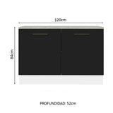 Bajo Mesada Cocina 120 cm 2 Puertas (Con Mesada) Blanco/Negro Agata Madesa
