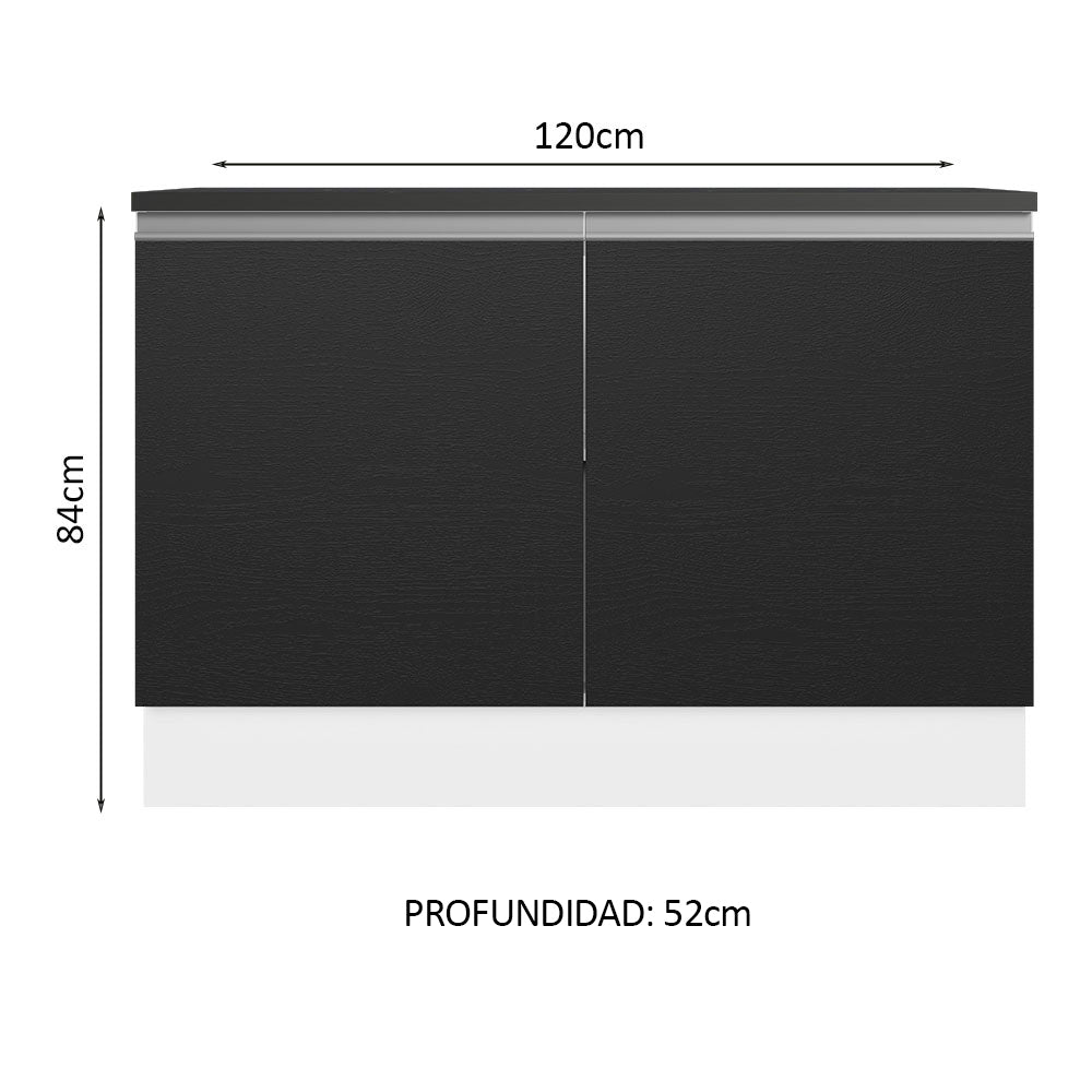 Bajo Mesada Cocina 100% MDF 120 cm 2 Puertas (Con Mesada) Blanco/Negro Acordes Madesa