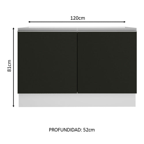 Bajo Mesada 120 cm 2 Puertas Sin Mesada Blanco/Negro Glamy Madesa