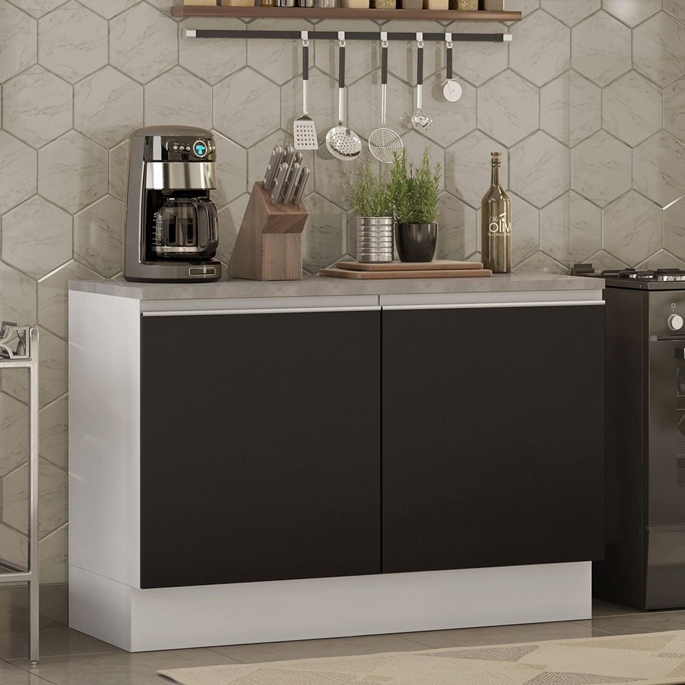 Bajo Mesada para Bacha 120 cm 2 Puertas (con Tapa) Glamy Blanco/Negro