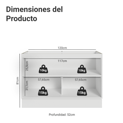 Bajo Mesada 120 cm 2 Puertas Sin Mesada Blanco/Negro Lux Madesa