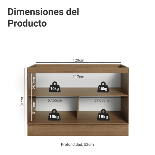 Bajo Mesada 120 cm 2 Puertas Sin Mesada Marrón/Crema Vik Madesa