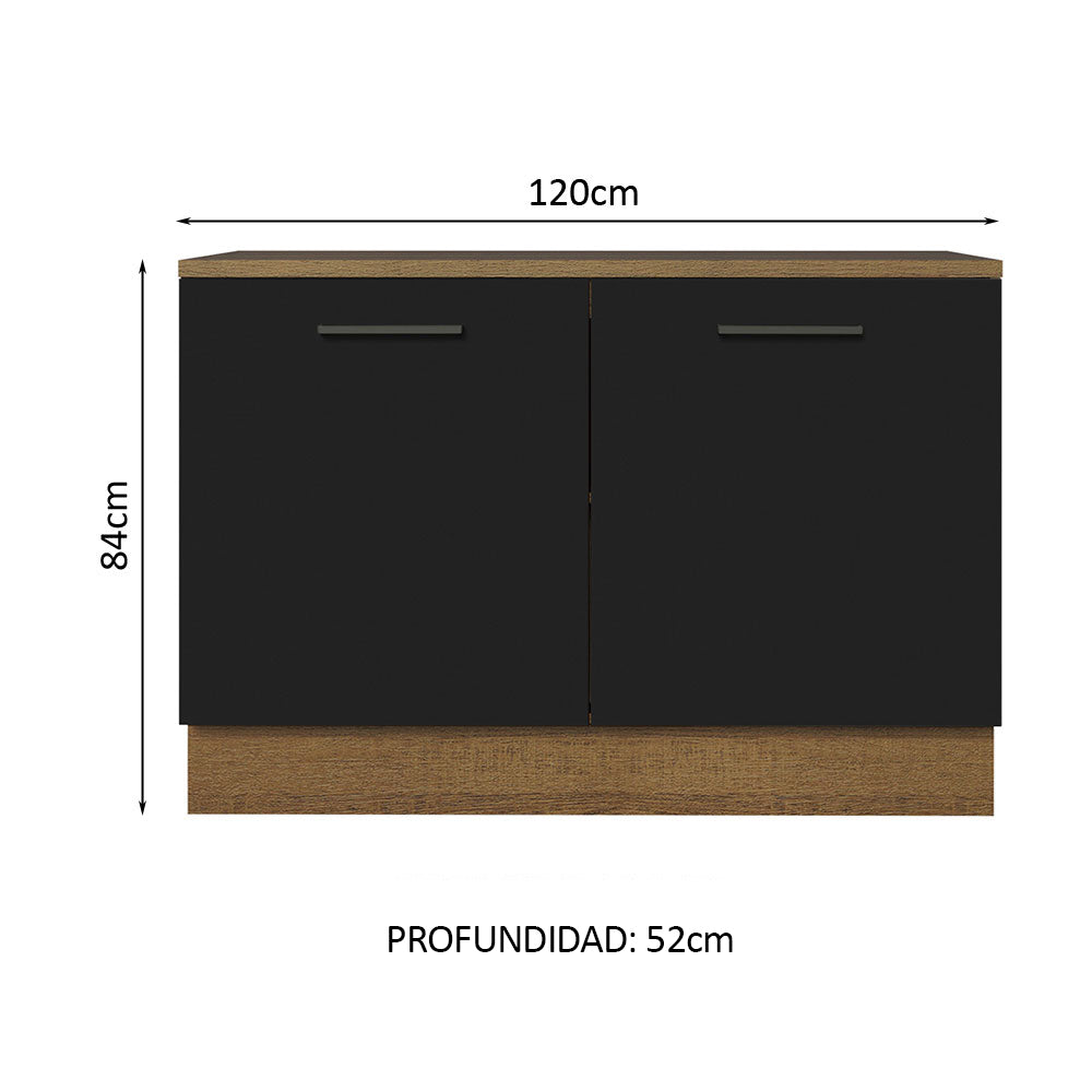 Bajo Mesada Cocina 120 cm 2 Puertas (Con Mesada) Marrón/Negro Agata Madesa