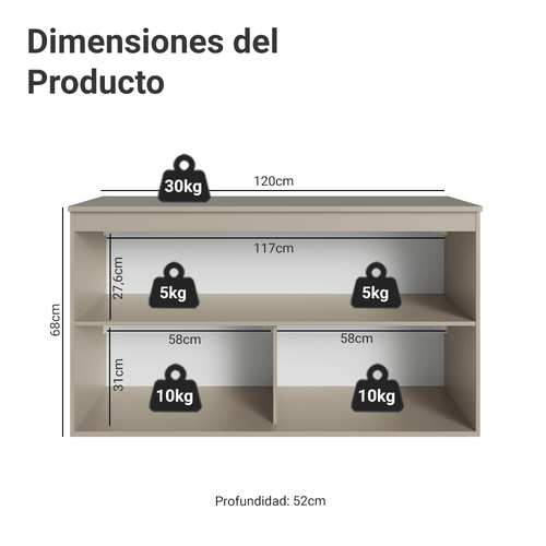 Bajo Mesada 120 cm 2 Puertas Crema Nice Madesa