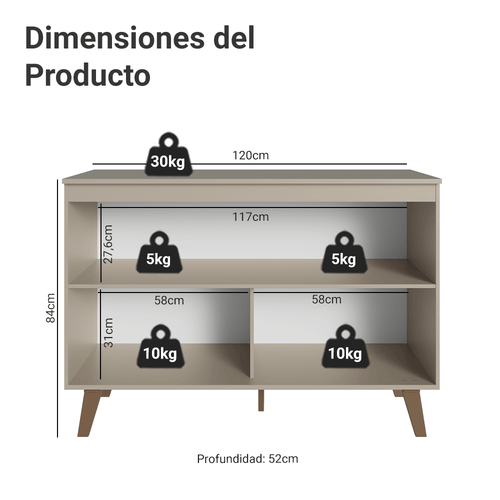 Bajo Mesada 120 cm 2 Puertas con Patas Crema Nice Madesa