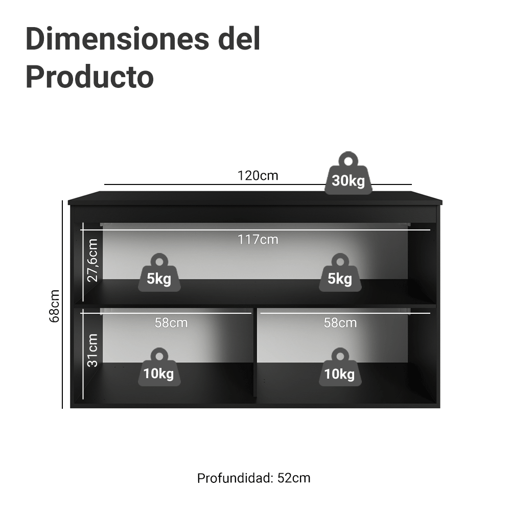 Bajo Mesada de Cocina 120 cm 2 Puertas Flotante Negro Nice Madesa