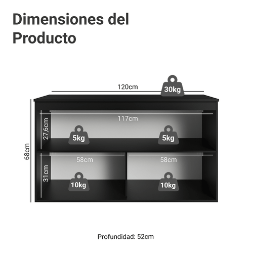 Bajo Mesada 120 cm 2 Puertas Flotante Negro Nice Madesa