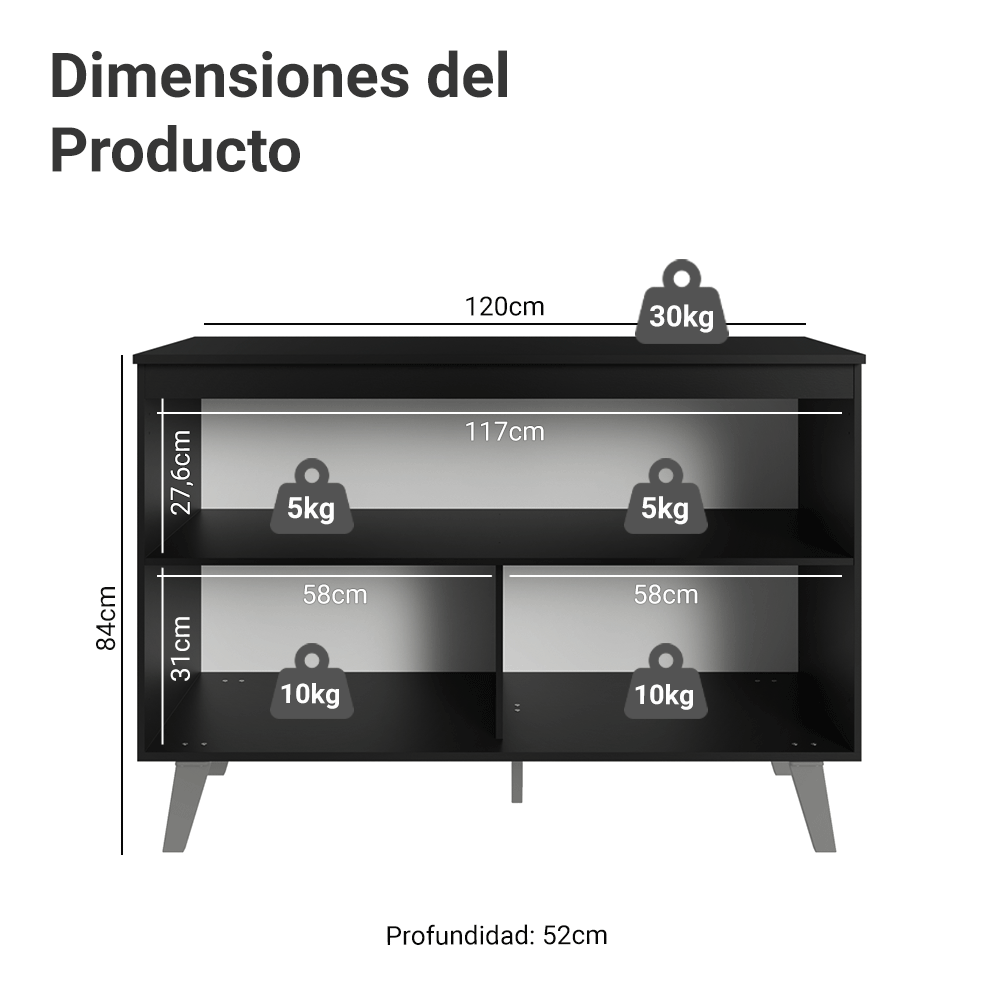 Bajo Mesada de Cocina 120 cm 2 Puertas con Patas Negro Nice Madesa