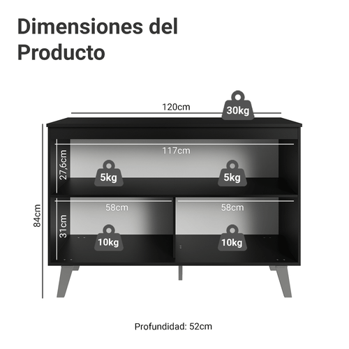 Bajo Mesada 120 cm 2 Puertas con Patas Negro Nice Madesa