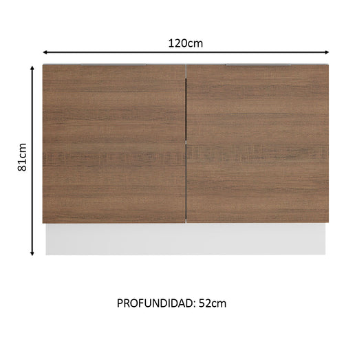 Bajo Mesada 120 cm 2 Puertas Sin Mesada Blanco/Marrón Stella Madesa