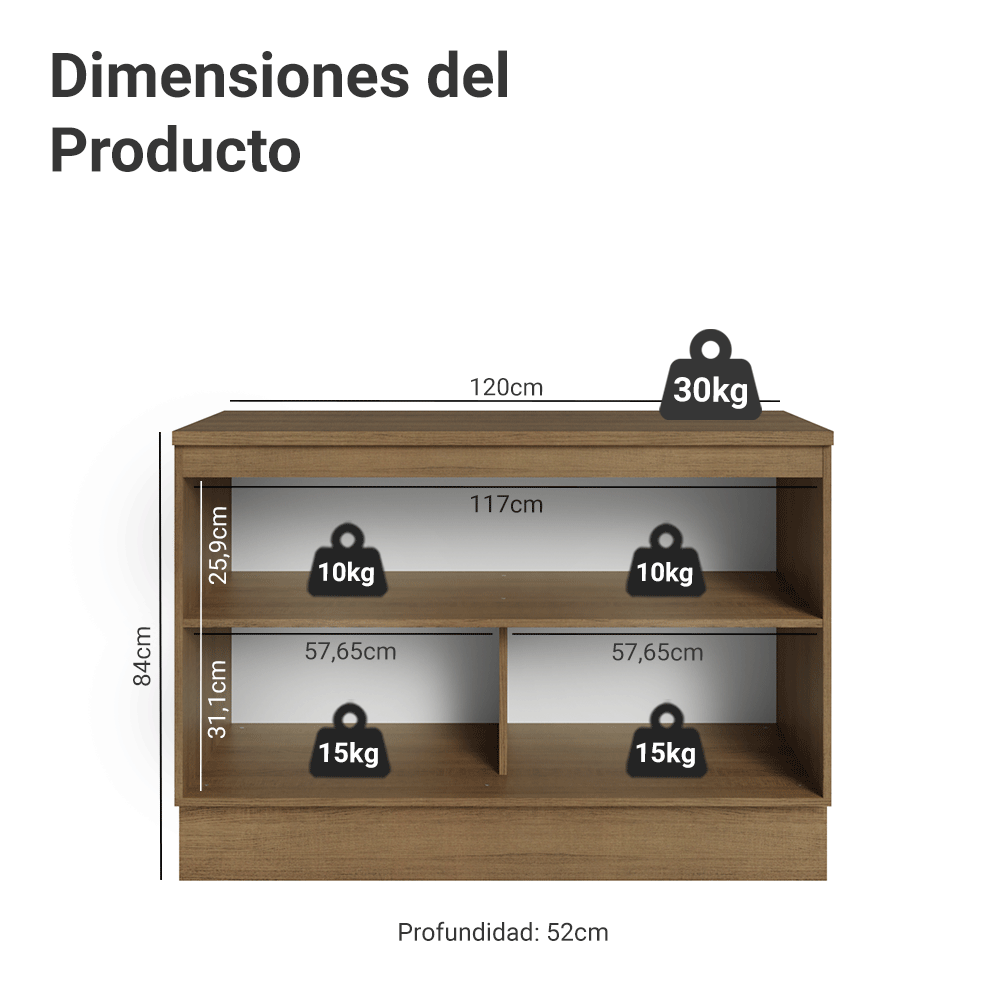 Bajo Mesada de Cocina 120 cm 2 Puetas (Con Mesada) Marrón/Gris Lux Madesa