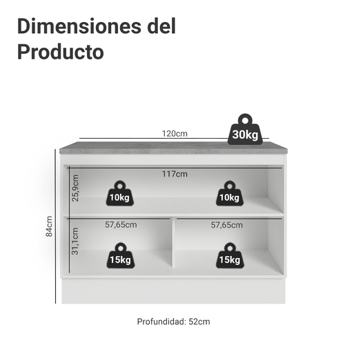 Bajo Mesada 120 cm 2 Puertas Blanco/Gris Lux Madesa