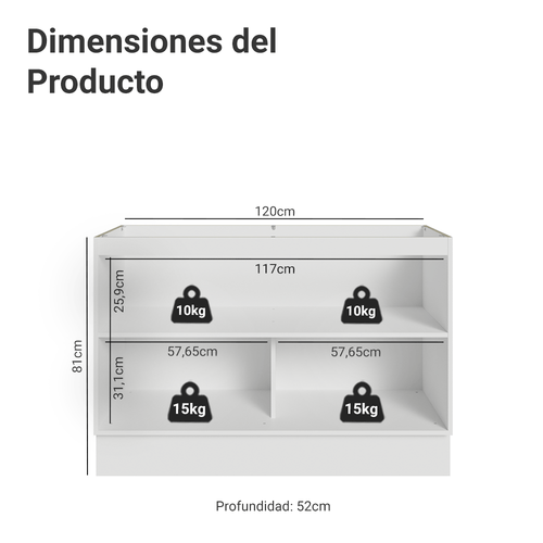 Bajo Mesada 120 cm 2 Puertas Sin Mesada Blanco/Verde Vik Madesa