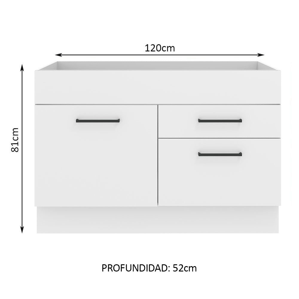 Bajo Mesada 120 x 52 cm 1 Puerta 2 Cajones Sin Mesada Blanco Agata Madesa