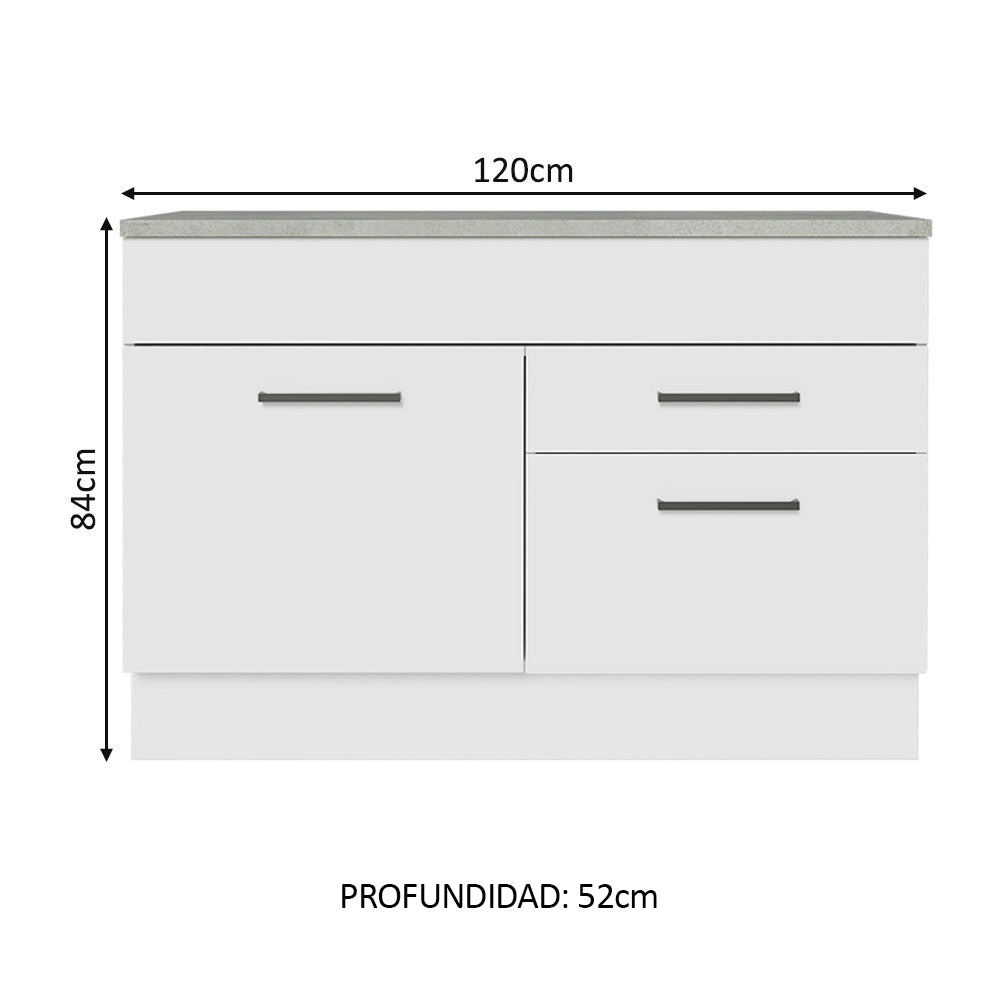 Bajo Mesada Cocina 120 cm 1 Puerta y 2 Cajones (Con Mesada) Blanco Agata Madesa