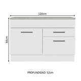 Bajo Mesada Cocina 120 cm 1 Puerta y 2 Cajones (Con Mesada) Blanco Agata Madesa