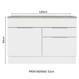 Bajo Mesada Cocina 120 cm 1 Puertas e 2 Cajones (Con Mesada) Blanco Stella Madesa