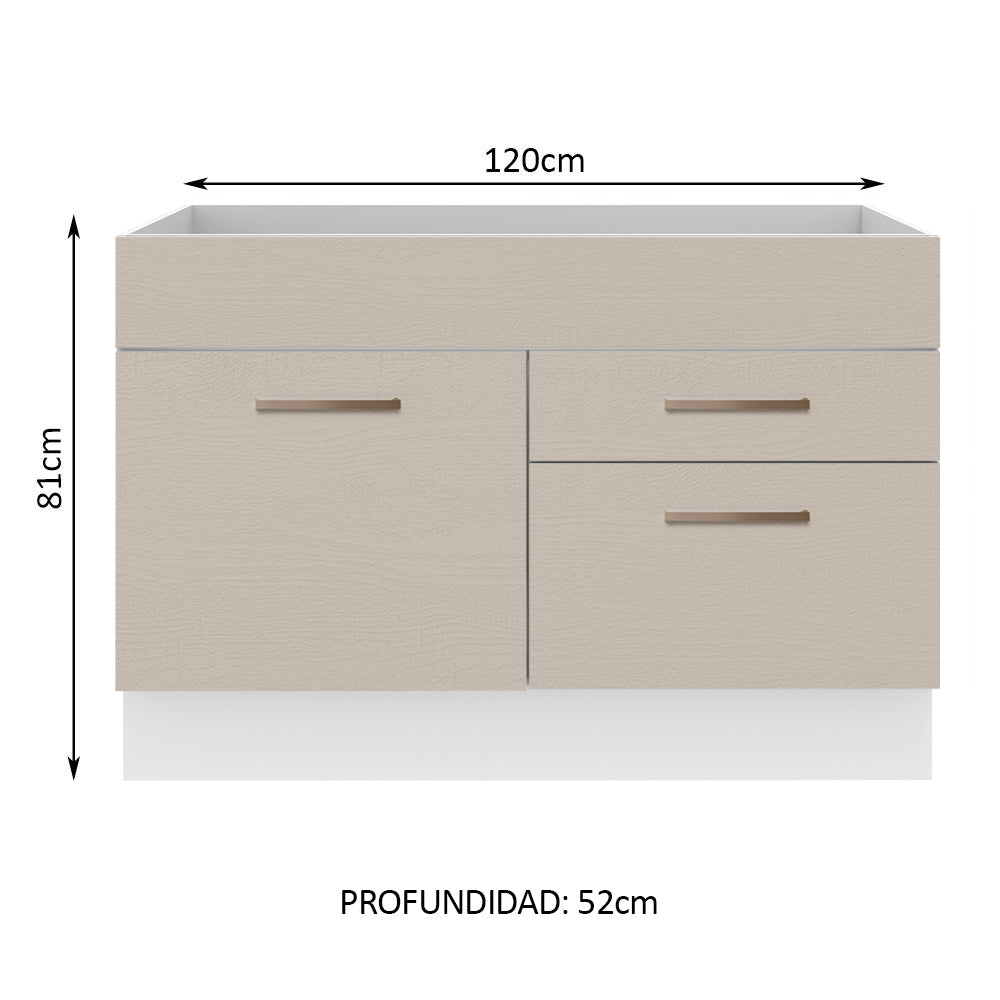 Bajo Mesada para Bacha 120 cm 2 Cajones 1 Puerta (Sin Mesada y Bacha) Blanco/Crema Agata Madesa