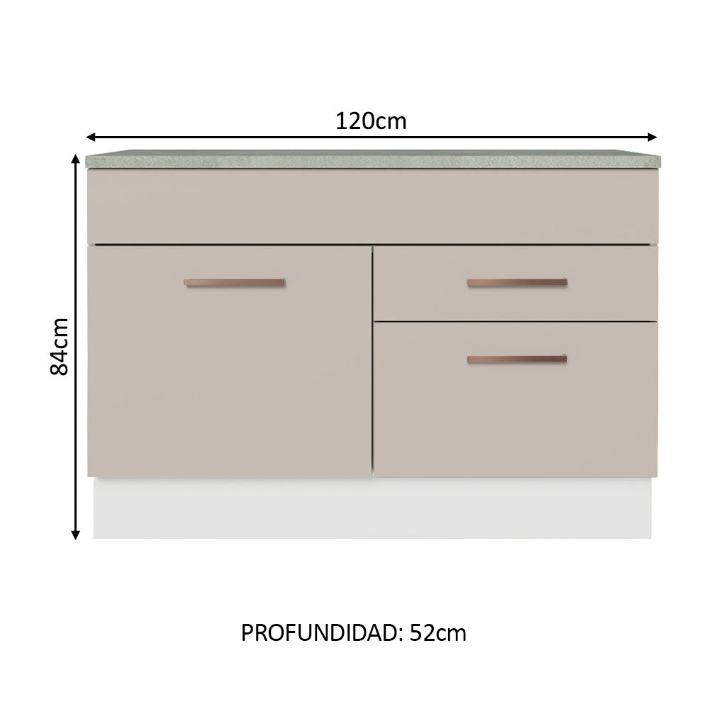 Bajo Mesada Cocina 120 cm 1 Puerta 2 Cajones (Con Mesada) Blanco/Crema Agata Madesa