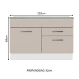 Bajo Mesada Cocina 120 cm 1 Puerta 2 Cajones (Con Mesada) Blanco/Crema Agata Madesa