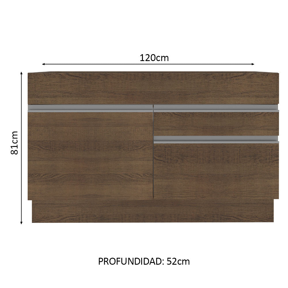 Bajo Mesada para Bacha 120 cm 1 Puerta y 2 Cajones (Sin Tapa ni Bacha) Glamy Marrón