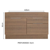 Bajo Mesada para Bacha 120 cm 1 Puerta e 2 Cajones (Sin Mesada y Bacha) Marrón Stella Madesa