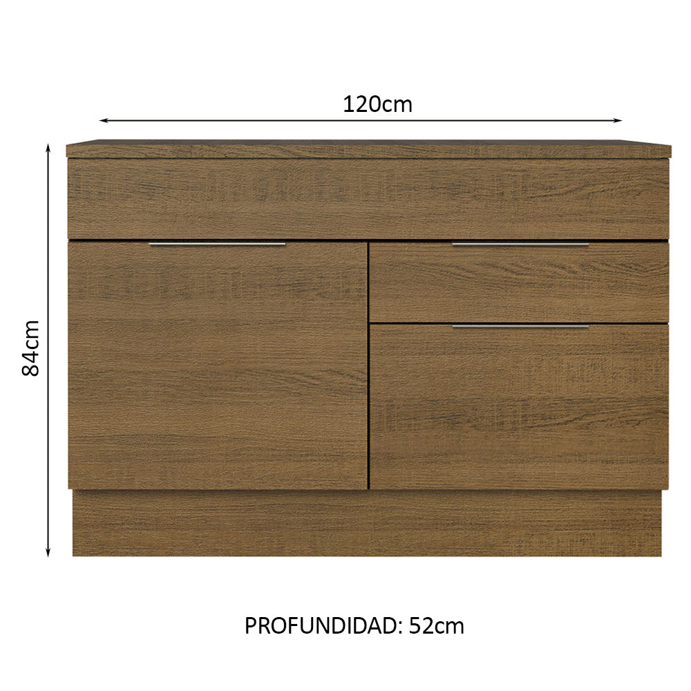 Bajo Mesada Cocina 120 cm 1 Puertas e 2 Cajones (Con Mesada) Marrón Stella Madesa