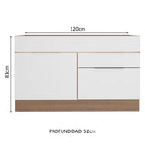 Bajo Mesada para Bacha 120 cm 1 Puerta e 2 Cajones (Sin Mesada y Bacha) Marrón/Blanco Stella Madesa