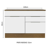 Bajo Mesada Cocina 120 cm 1 Puertas e 2 Cajones (Con Mesada) Marrón/Blanco Stella Madesa