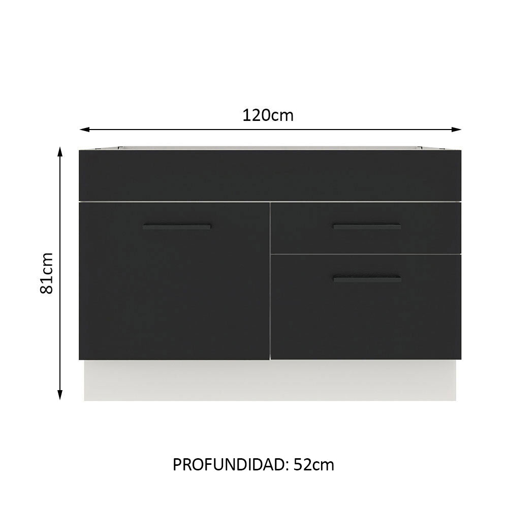 Bajo Mesada para Bacha 120 cm 2 Cajones 1 Puerta (Sin Mesada y Bacha) Blanco/Negro Agata Madesa