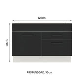 Bajo Mesada para Bacha 120 cm 2 Cajones 1 Puerta (Sin Mesada y Bacha) Blanco/Negro Agata Madesa