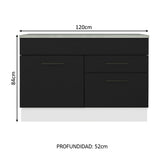 Bajo Mesada Cocina 120 cm 1 Puerta e 2 Cajones (Con Mesada) Blanco/Negro Agata Madesa