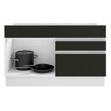 Bajo Mesada de Bacha de acero inoxidable 120cm 1 Puerta 2 Cajones Blanco/Negro (Sin Tapa y Sin Bacha de acero inoxidable) Glamy