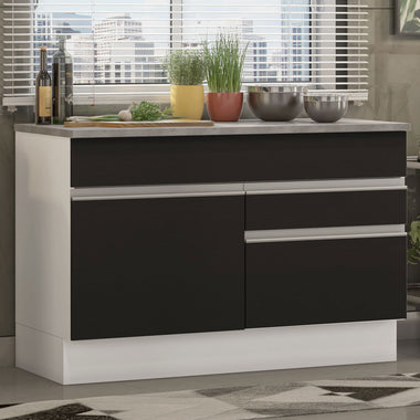 Bajo Mesada 120 cm 1 Puerta 2 Cajones Blanco/Negro Glamy Madesa
