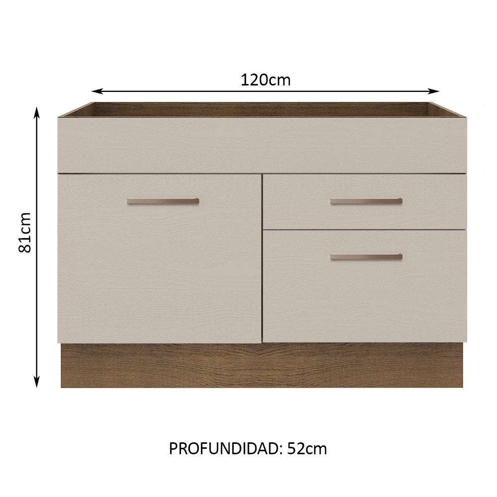 Bajo Mesada para Bacha  120 cm 2 Cajones 1 Puerta (Sin Mesada y Bacha) Marrón/Crema Agata Madesa