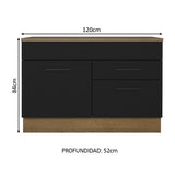 Bajo Mesada Cocina 120 cm 1 Puerta e 2 Cajones (Con Mesada) Marrón/Negro Agata Madesa