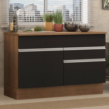 Bajo Mesada 120 cm 1 Puerta 2 Cajones Marrón/Negro Glamy Madesa