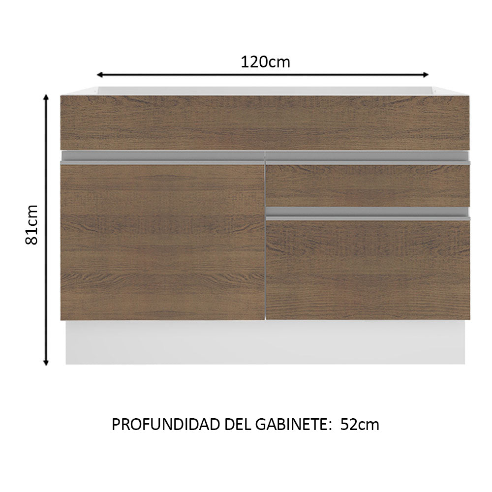 Bajo Mesada para Bacha 120 cm 1 Puerta y 2 Cajones (Sin Tapa ni Bacha) Glamy Blanco/Marrón