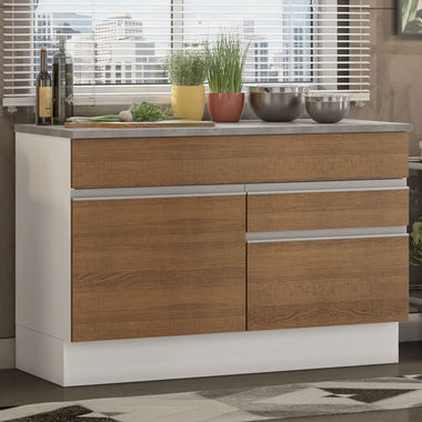 Bajo Mesada 120 cm 1 Puerta 2 Cajones Blanco/Marrón Glamy Madesa