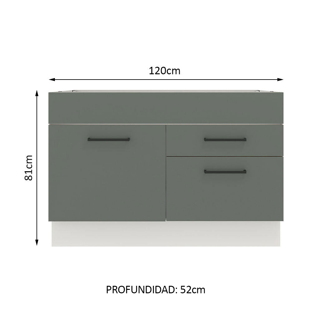 Bajo Mesada para Bacha 120 cm 2 Cajones 1 Puerta (Sin Mesada y Bacha) Blanco/Gris Agata Madesa