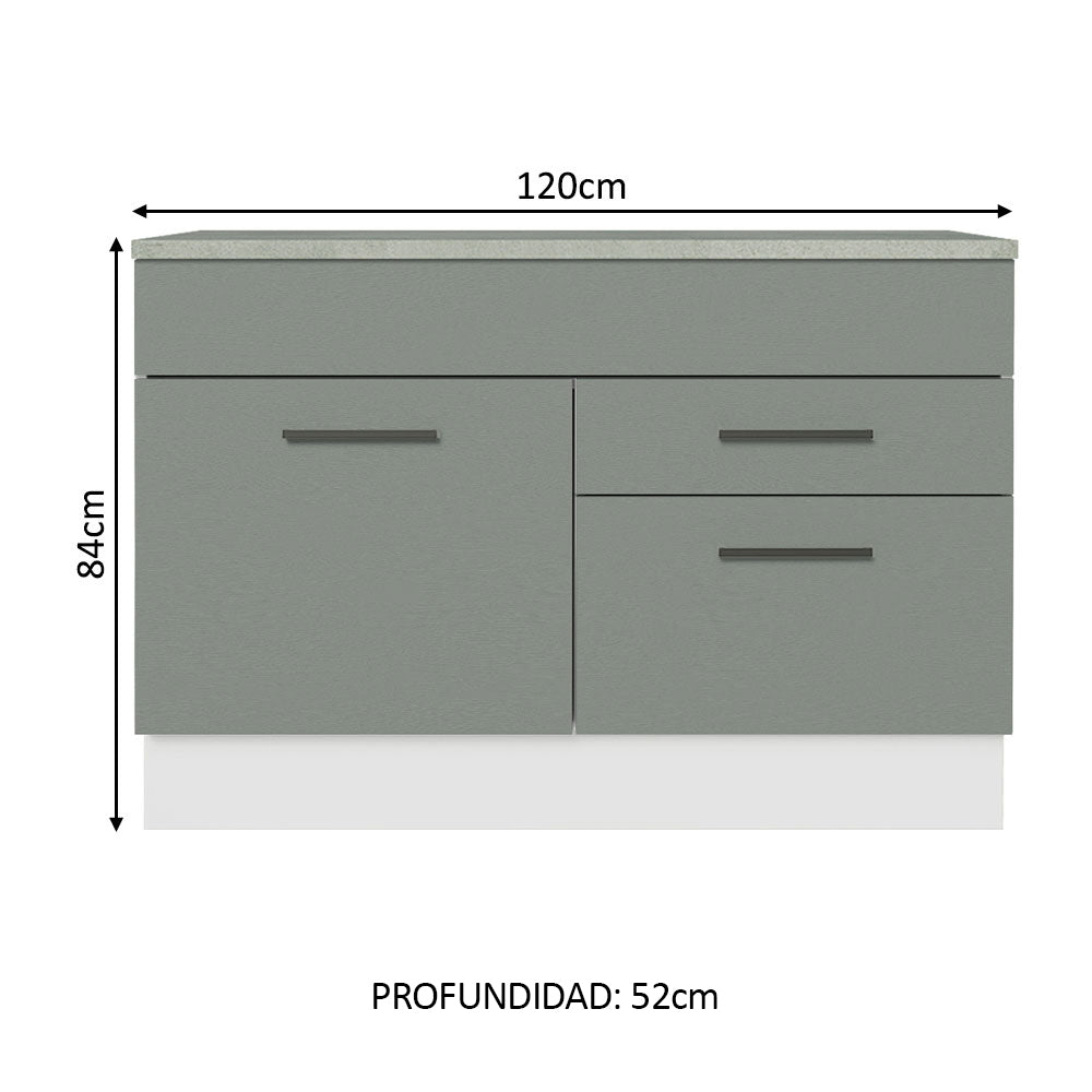Bajo Mesada Cocina 120 cm 1 Puerta 2 Cajones (Con Mesada) Blanco/Gris Agata Madesa